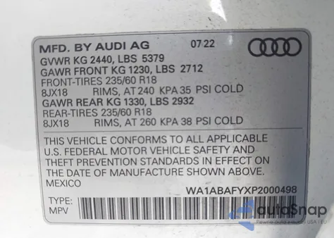 2023 Audi Q5 Premium 40 Tfsi Quattro S Tronic z USA, uszkodzony, nr VIN WA1ABAFYXP2000498